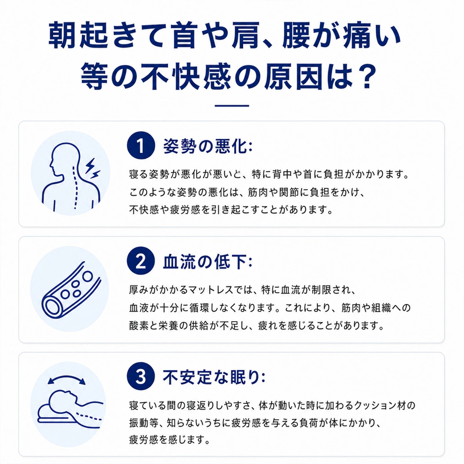 朝起きて首や肩、腰が痛い等の不快感の原因は？｜寝返りがしやすいマットレスASLEEP